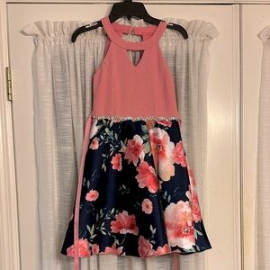 Floral Pink and Blue Kids Dress
